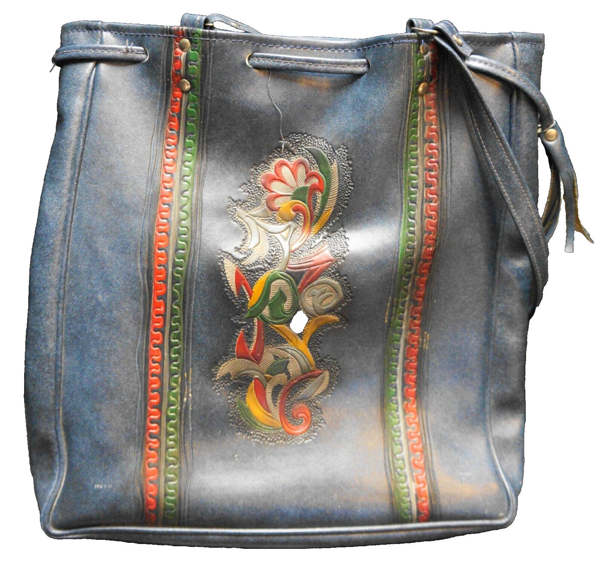 Laminet Tooled Dyed Floral Vinyl Purse Tote Drawstring