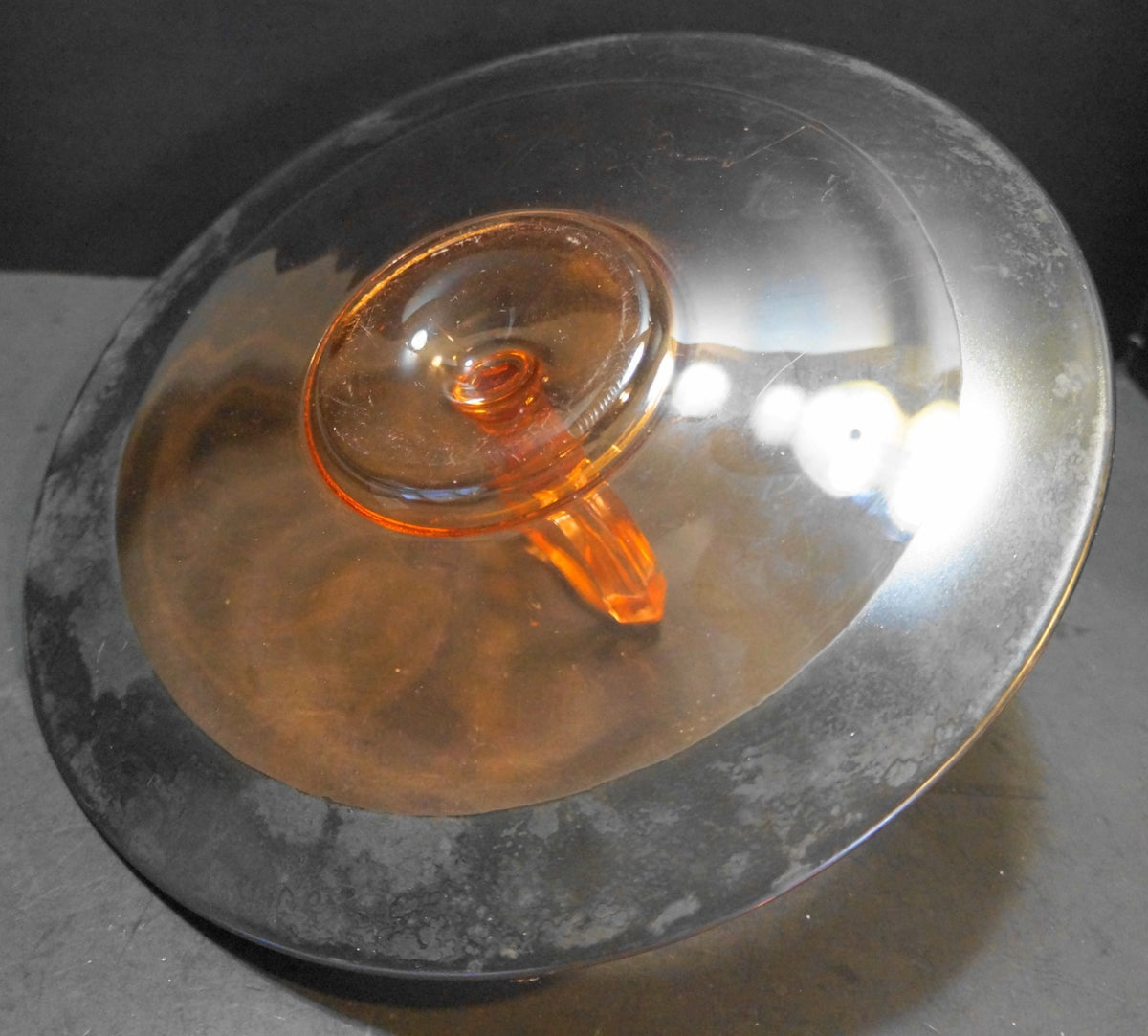 Depression Glass Pink Center Handle Tray Hand Painted Black White Rim