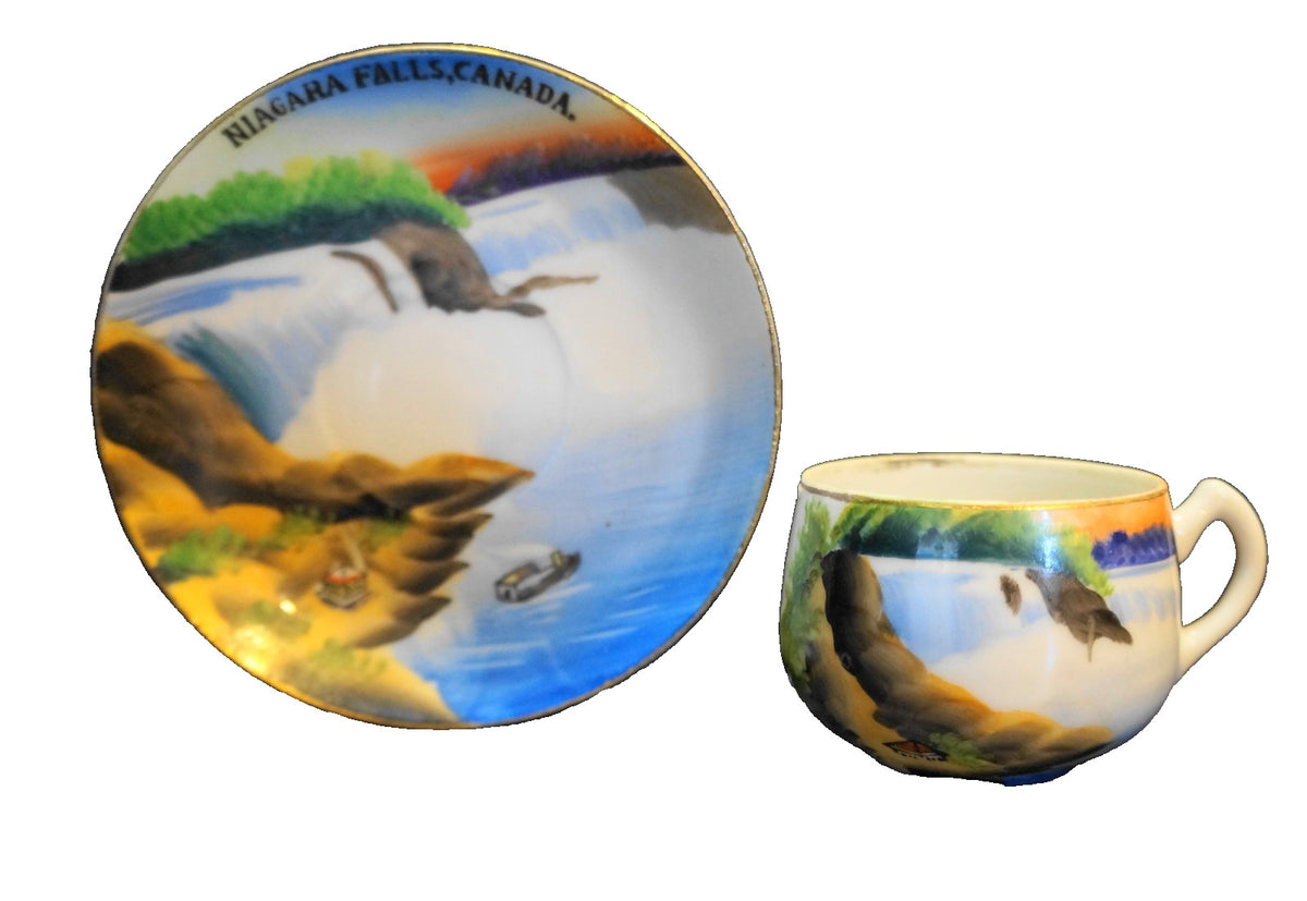 Niagara Falls Canada Hand Painted Demitasse Cup Saucer Souvenir 1950s