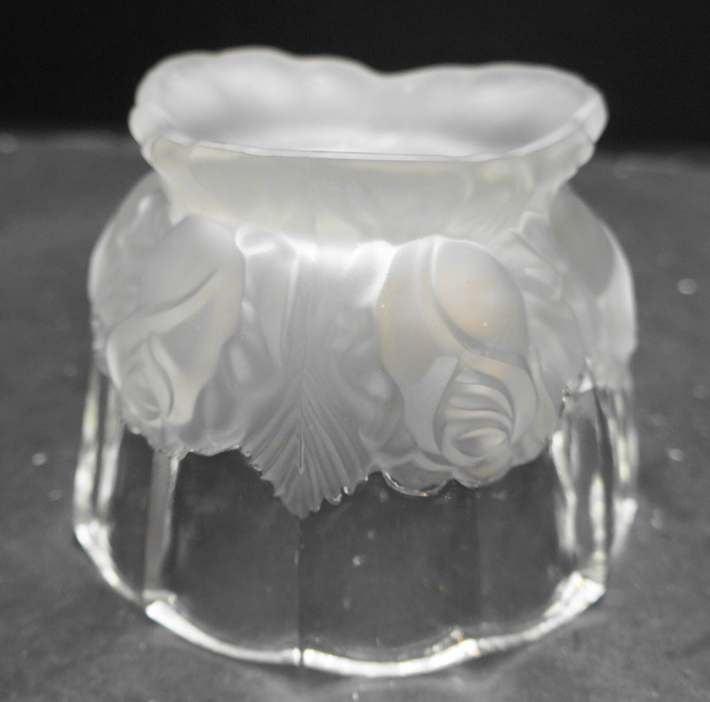 Imperlux Frosted Satin Roses Crystal Footed Bowl