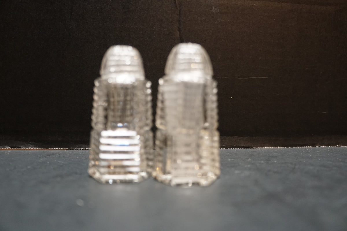 Art Deco Ribbed Cut Crystal Tower Shaped Salt And Pepper Shakers