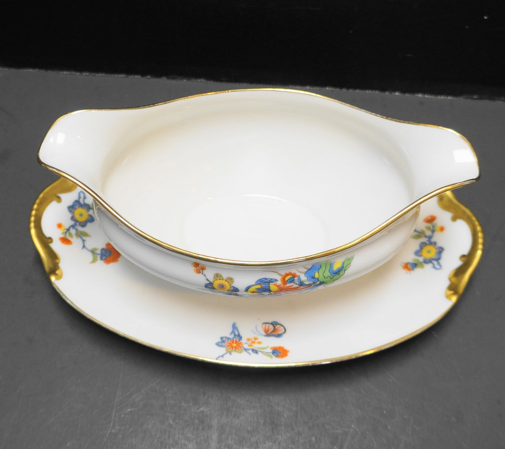 J L Hudson Vignaud Freres Limoges France Bird of Paradise Floral Gravy Boat