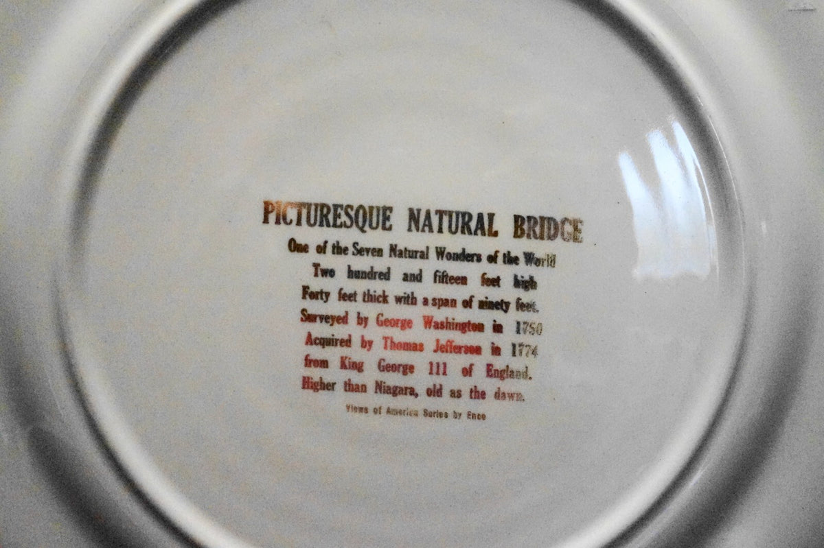 Natural Bridge, Virginia Souvenir Plate Green Border Gold Encrusted