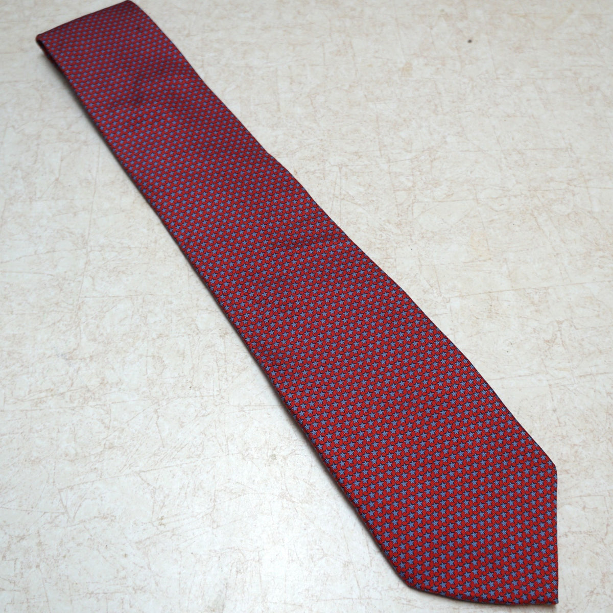 Tommy Hilfiger Americana Patriotic Red Silk Tie Tiny Blue Stars