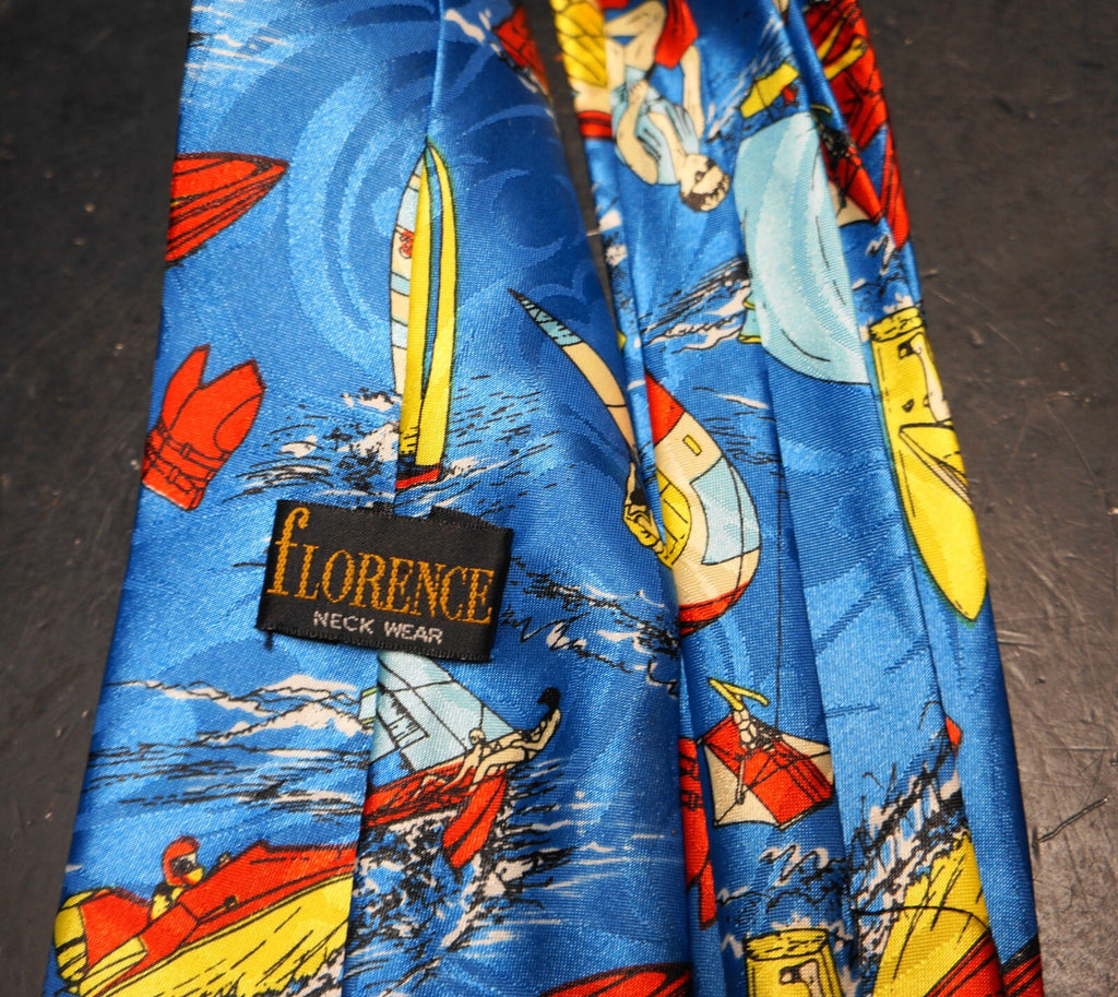 Florence Neckwear Men's Tie Sailboats Water Blue Yellow Red