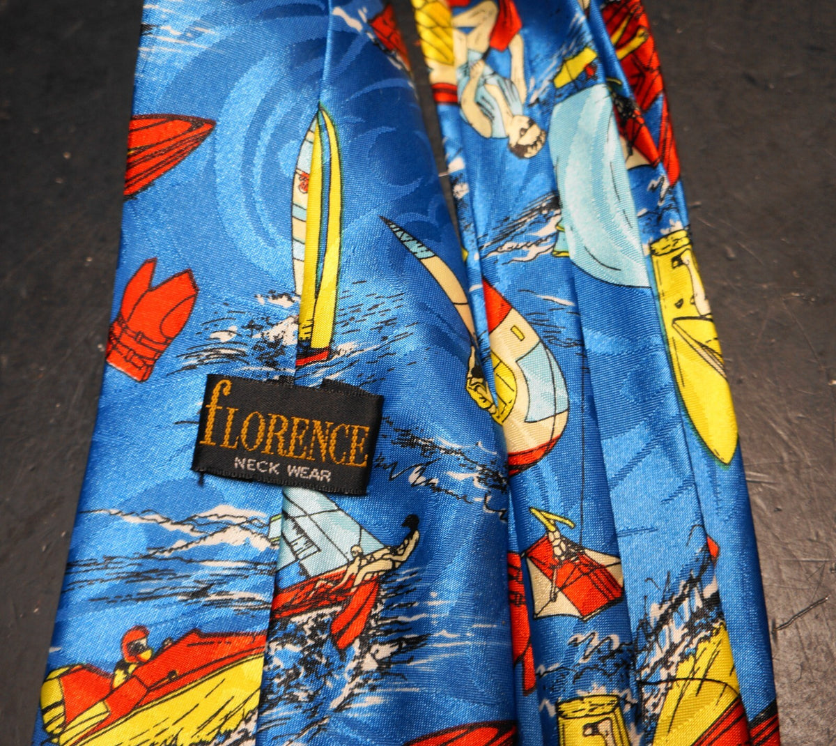 Florence Neckwear Men's Tie Sailboats Water Blue Yellow Red