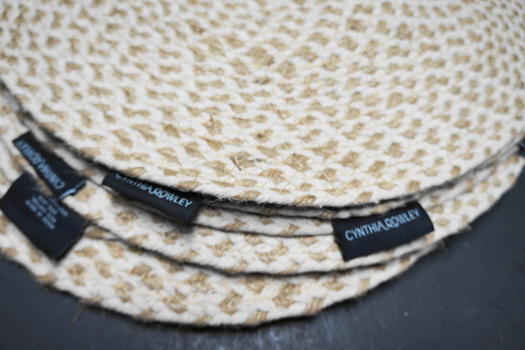 Cynthia Rowley Cream Beige Brown Jute Cotton Round Placemats Set of 8