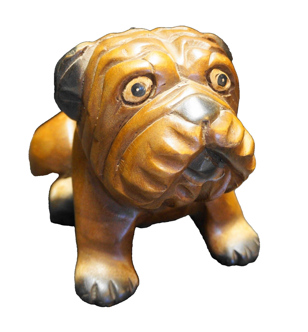 Hand Carved Wood English Bulldog Large Figurine