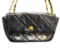 Black Faux Leather Soft Quilted Shoulder Bag Crossbody Chain Strap