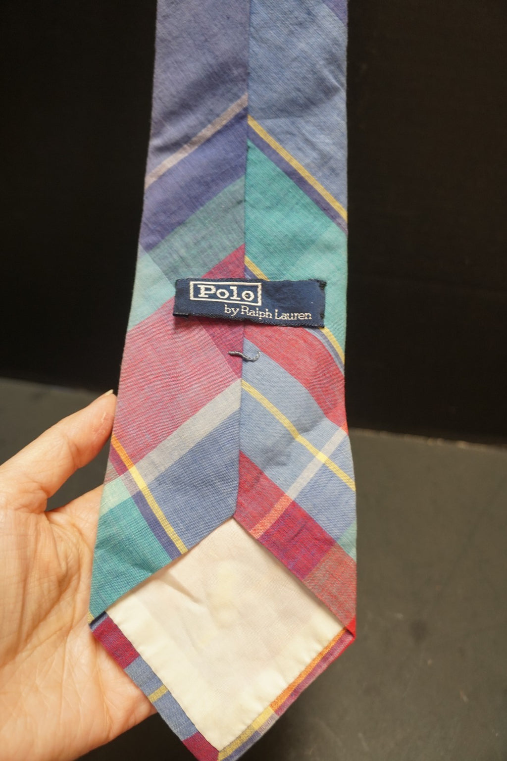 Polo Ralph Lauren Cotton Plaid Tie Preppy Summer Red Blue Green Red Vintage