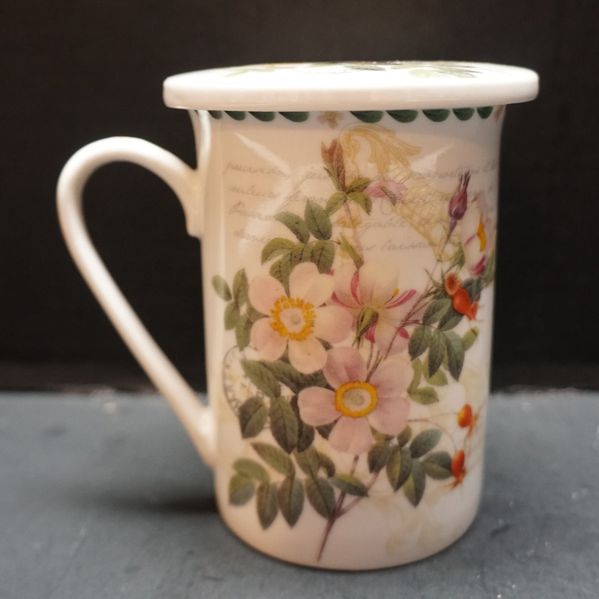 Kent Pottery Floral Butterflies Botanical Paris Postcard Porcelain Mug Lid Set