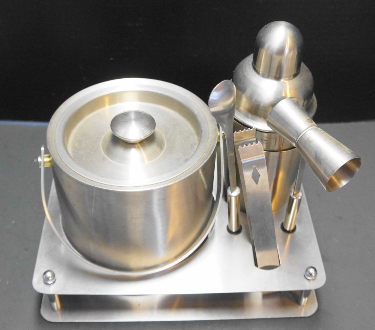 Stainless Steel Cocktail Bar Set 6 Pieces Ice Bucket Shaker Shot Tongs Tray