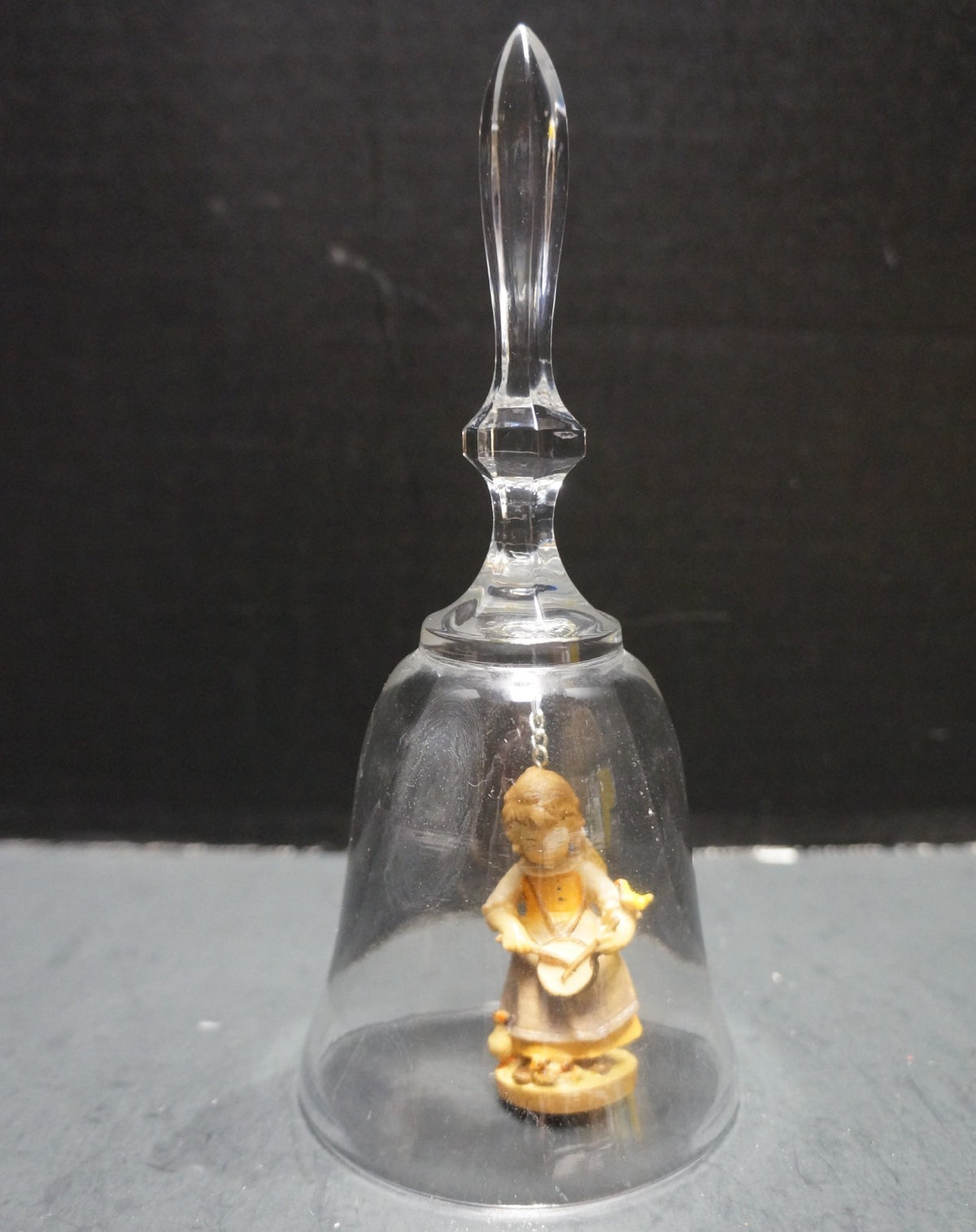 Dolfi Lead Crystal Bell Wood Girl Playing Drums Figurine