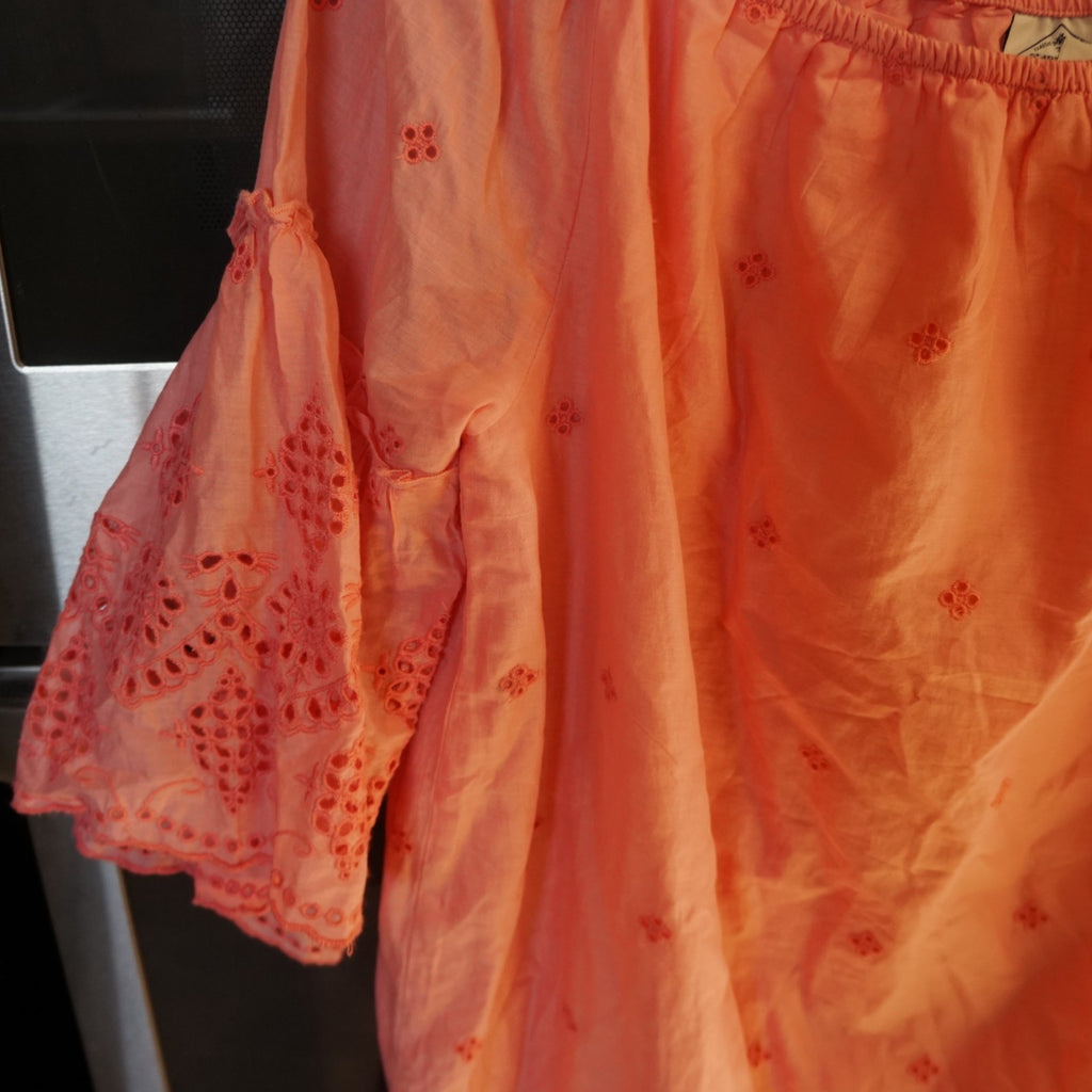 St Johns Bay Women Cotton Embroidered Top/dress Large Sugar Coral Bell Sleeves