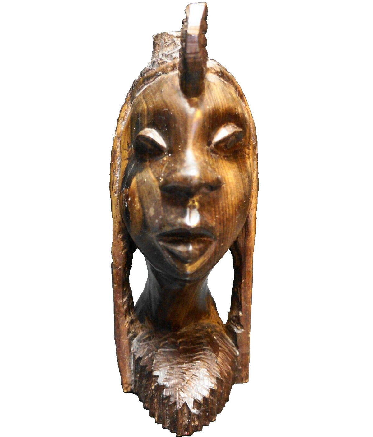 Vintage Hand Carved Ebony Wood Bust African Woman Head Tribal Statue Sculpture