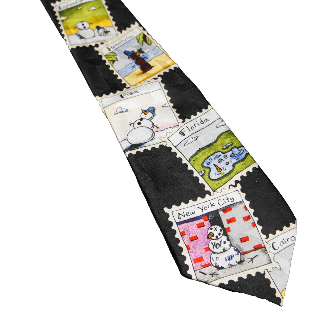 American Greetings Snowmen Around the World Stamps Silk Tie