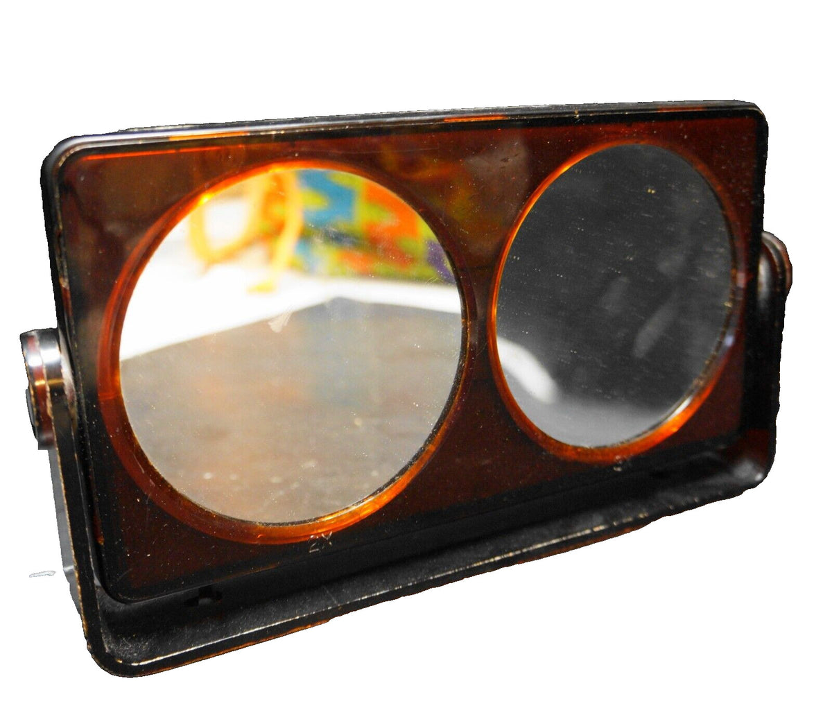 Vintage Magnifying Makeup Mirror Tilt Root Beer Lucite Hong Kong