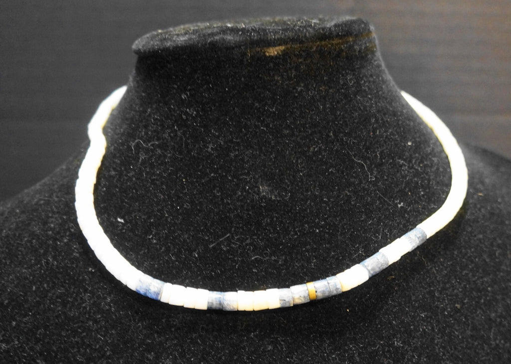 White Denim Indigo Blue Heishi Beads Choker Necklace