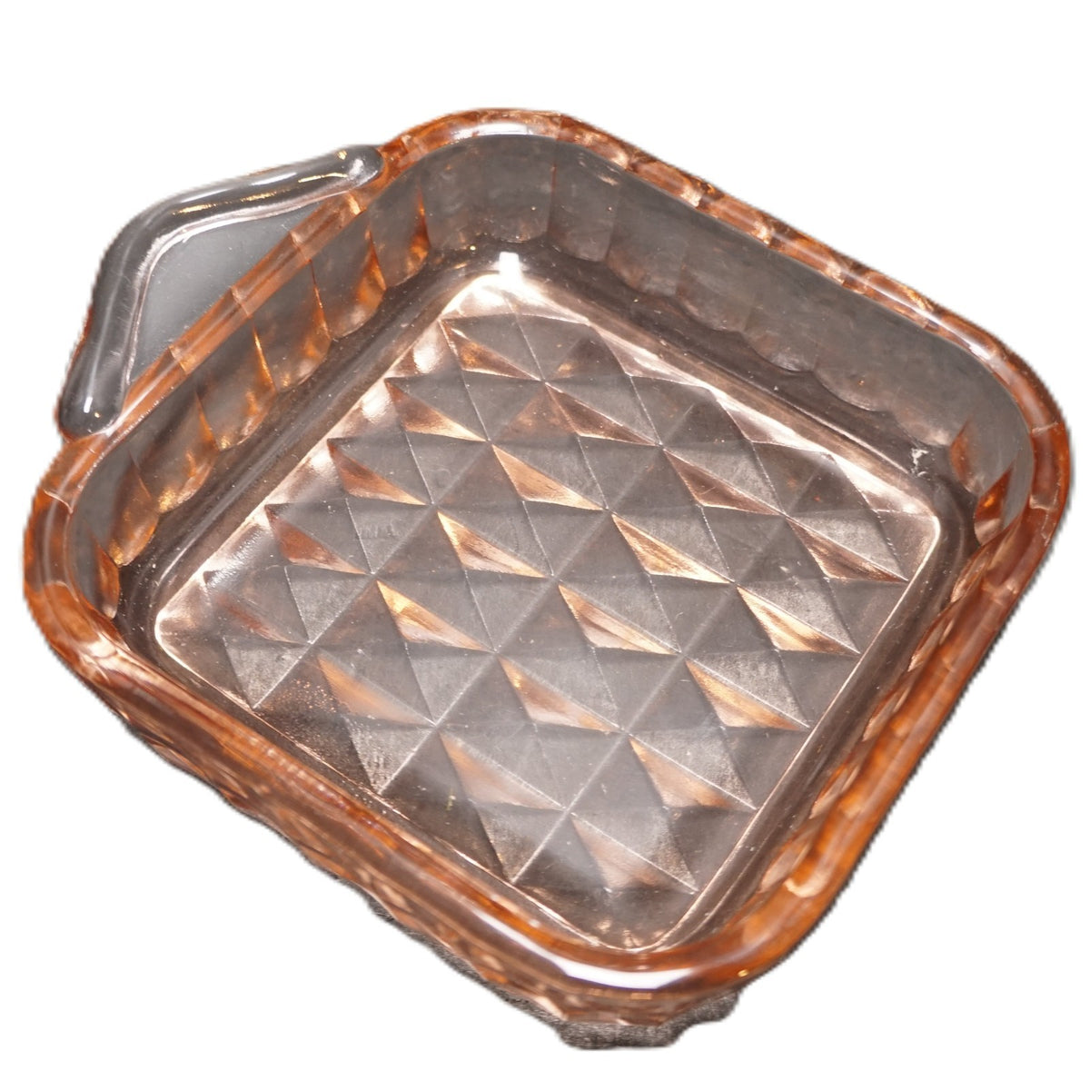 Jeannette Glass Windsor Pink Depression Glass 4" Square Tab Handle Tray