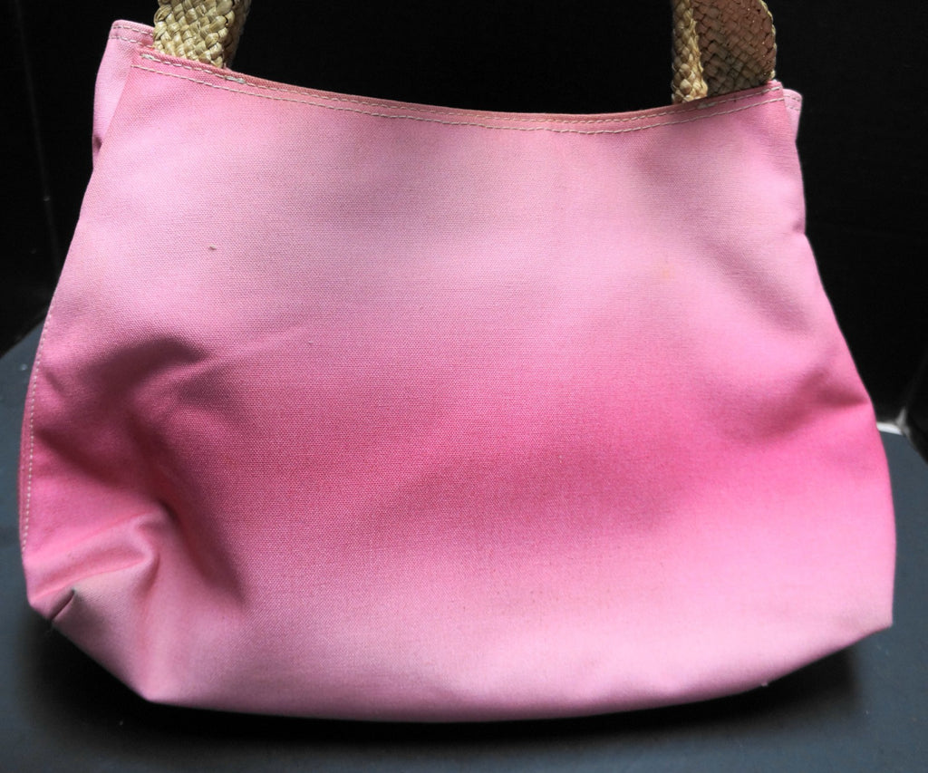 Nine West Pink Ombre Canvas Purse Shoulder Bag Embroidered Beaded Flowers