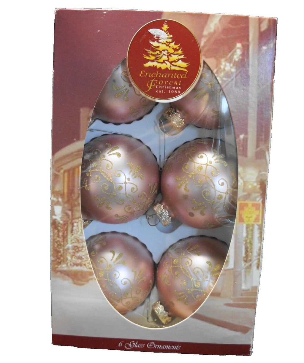 Enchanted Forest Pink Gold Embellished Ball Ornaments Set of 6