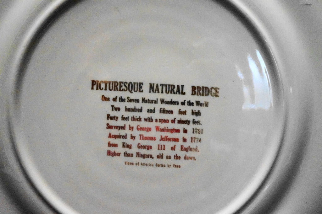 Natural Bridge, Virginia Souvenir Plate Green Border Gold Encrusted