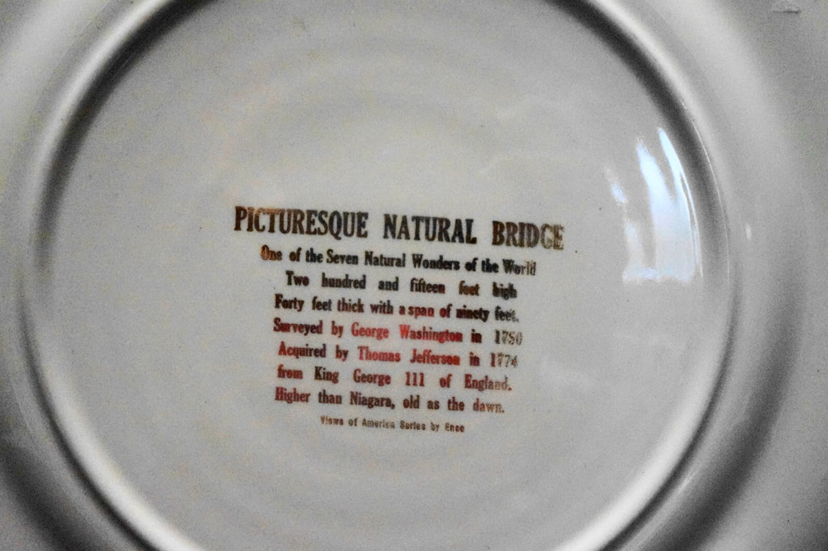 Natural Bridge, Virginia Souvenir Plate Green Border Gold Encrusted