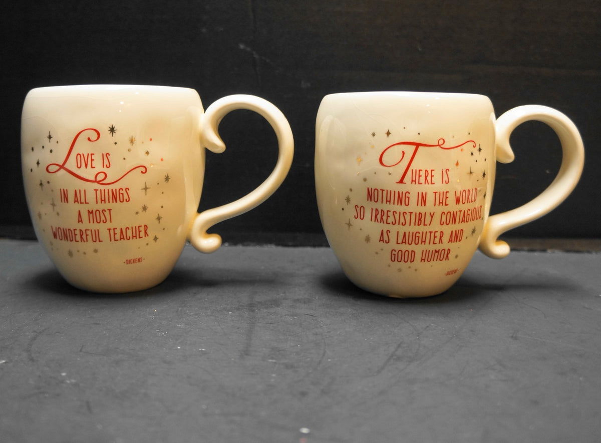 Grasslands Road Mugs Pair Love Laughter Cream Red Gold