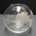 Clear Glass Etched Cut Rose Flower Leaves Rose Bowl 5 IN