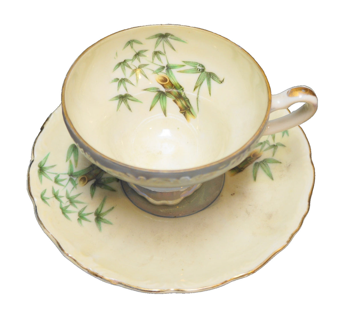 Bamboo Decorated Lustreware Cup Saucer Porcelain