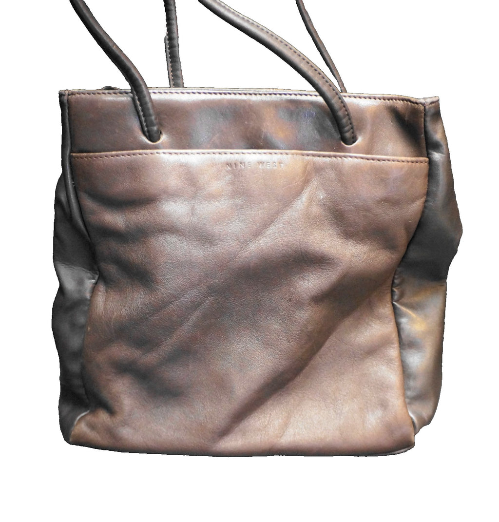 Nine West Two Tone Dark Brown Leather Shoulder Bag Purse