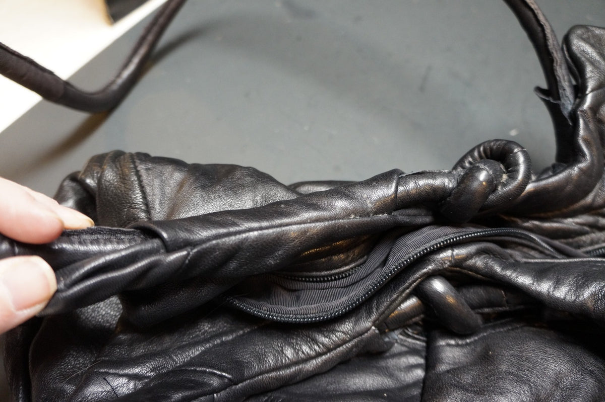 Black Leather Slouchy Hobo Shoulder Bag Purse Made in Mexico