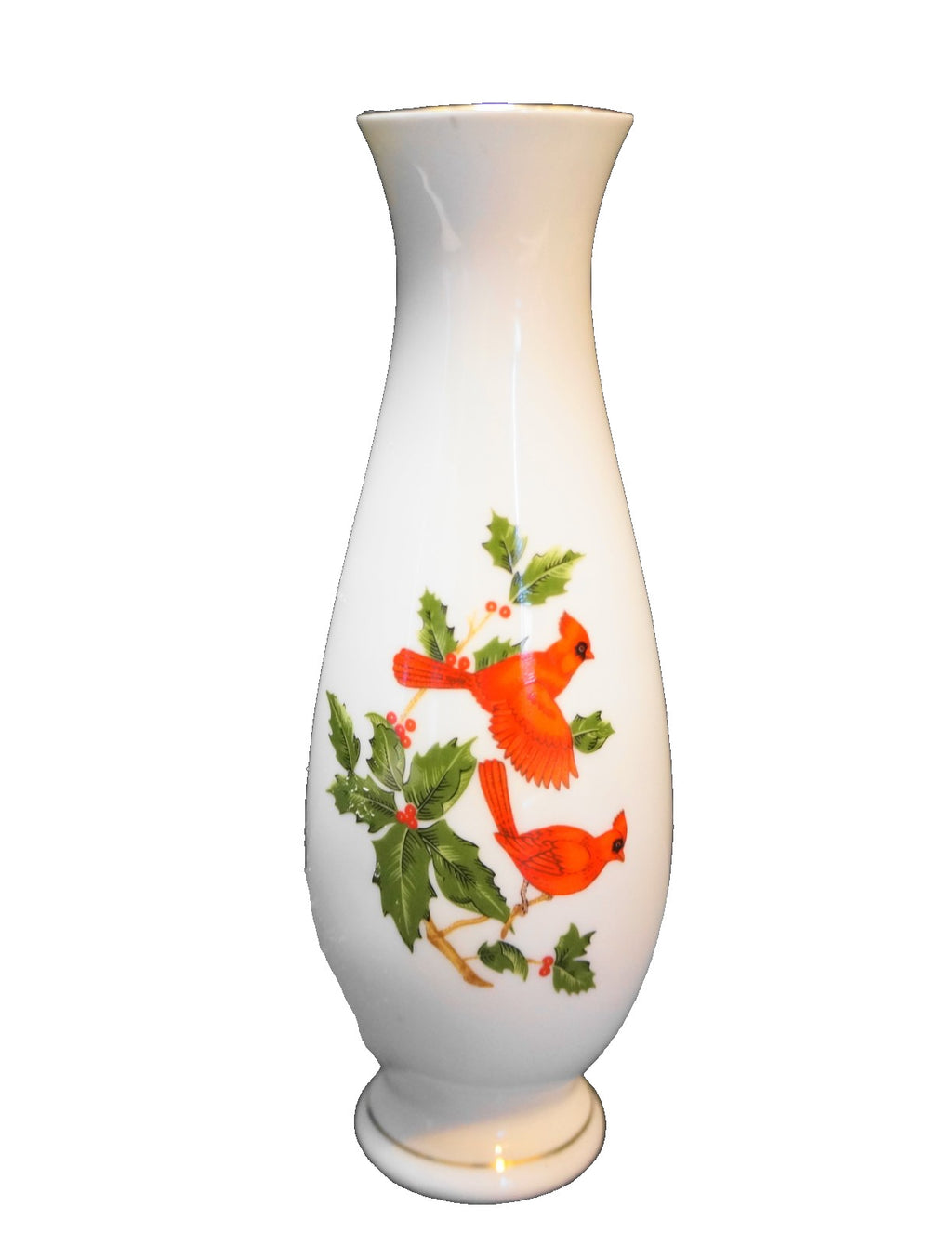 Lefton Red Cardinals Holly Winter Bud Vase