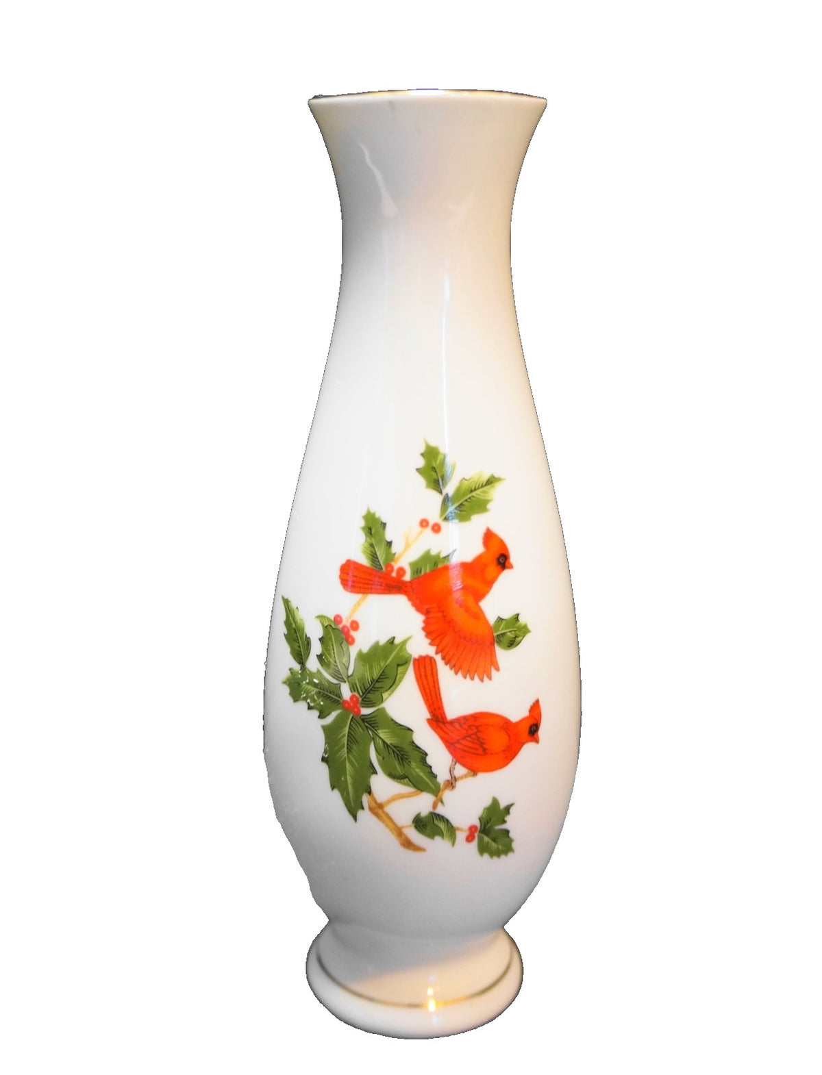 Lefton Red Cardinals Holly Winter Bud Vase