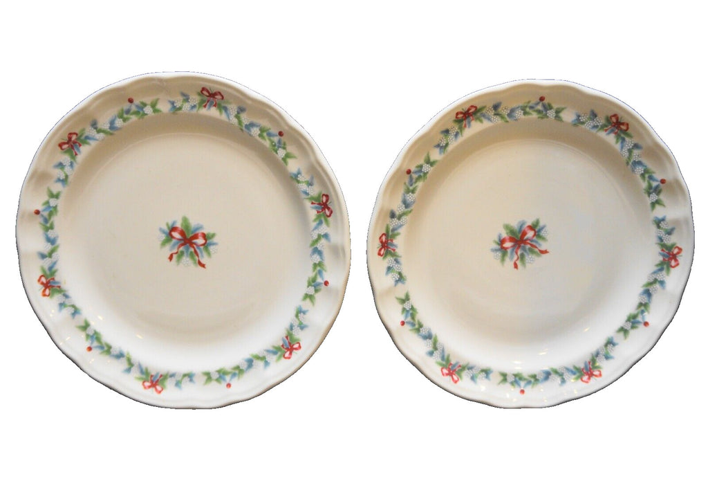 Pfaltzgraff Red Ribbons Dinner Plates Pair Christmas