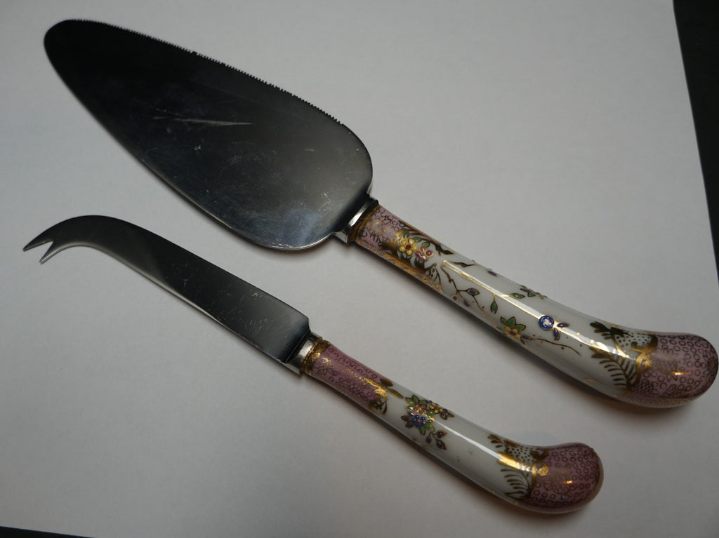 A&E Lewis Germany Porcelain Handle Hand Painted Cake Cheese Knife Sheffield