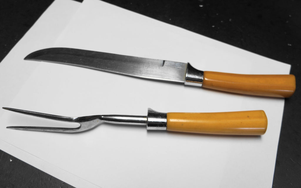 Peeredge Regent Sheffield England Butterscotch Bakelite Handle Carving Set