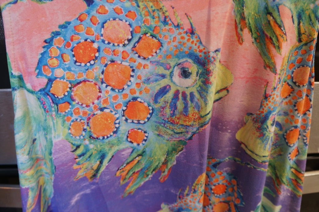 SOLD Leoma Lovegrove Tropical Fish Swing Hi/Low Hem Dress Size L