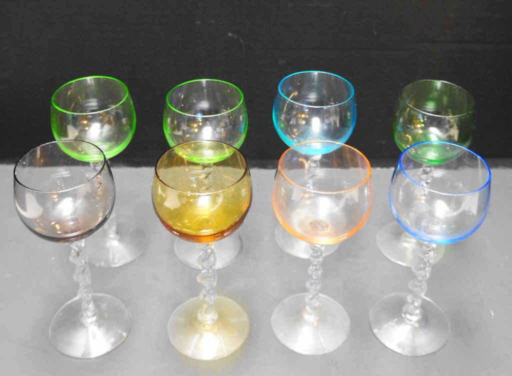 Multicolor Wine Glasses Twisted Stems Set of 8 Art Glass