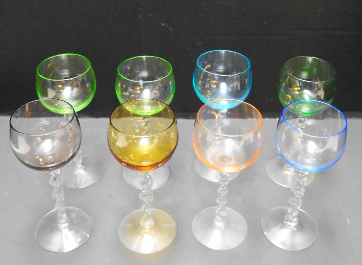 Multicolor Wine Glasses Twisted Stems Set of 8 Art Glass