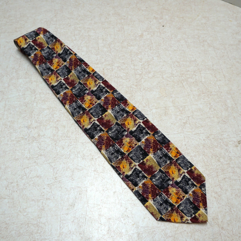 Gilda's Club Abstract Patchwork Silk Tie Yellow Gray Burgundy