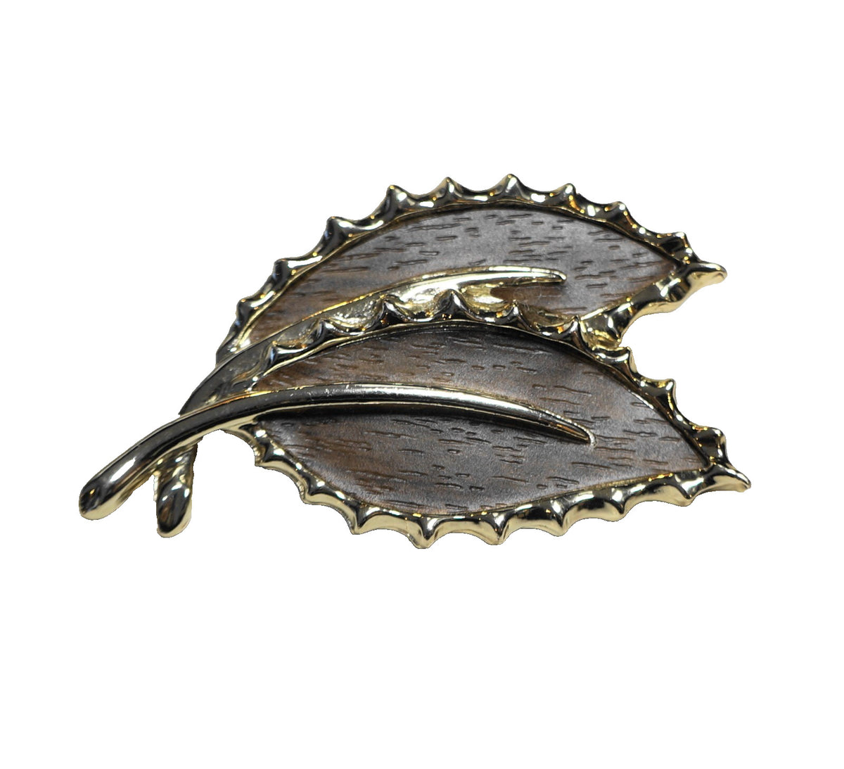 Sarah Coventry Brown Leaves Wood Grain Look Gold Tone Pin