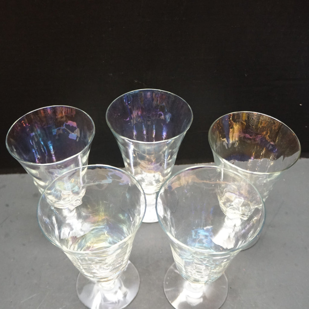 West Virginia Glass Iridescent Luster Loop Optic Mermaid Scale Iced Teas Set 5