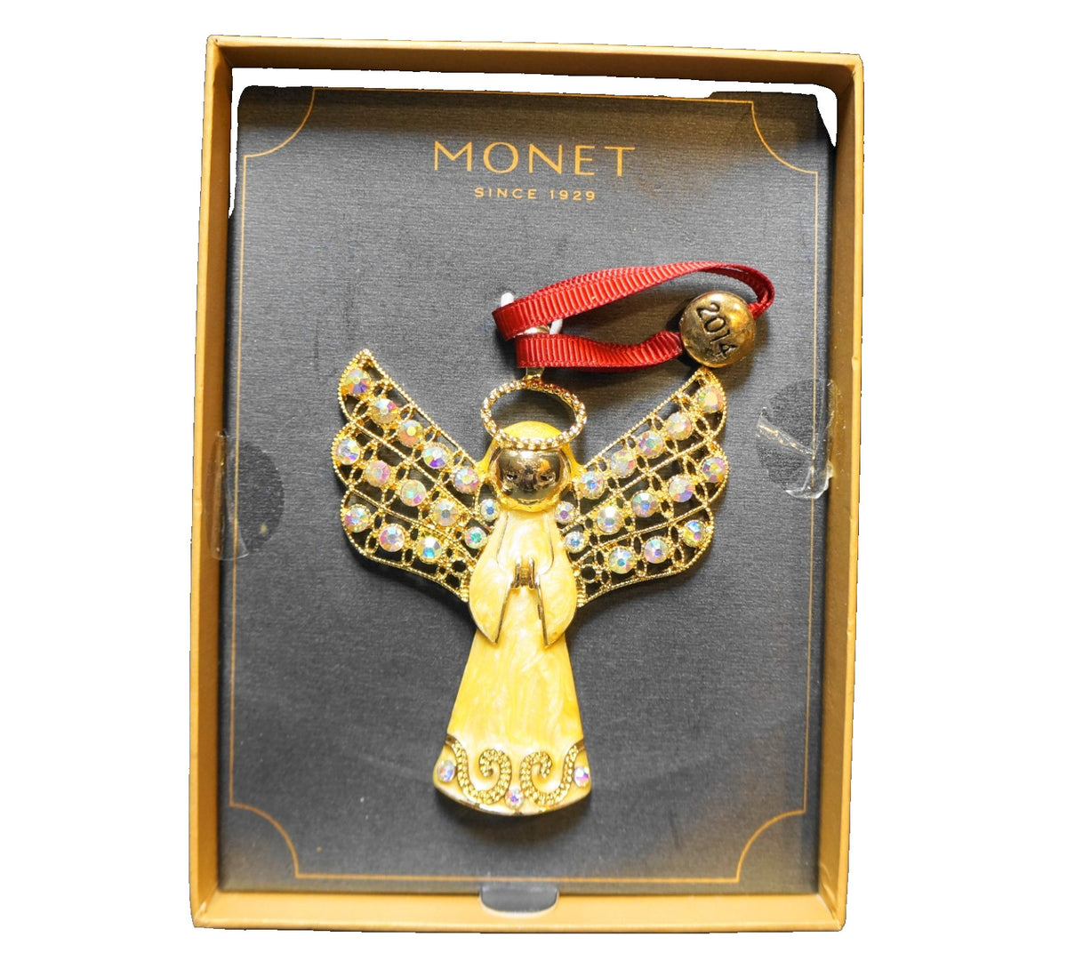 Monet Cream Enamel Crystal Angel Ornament In Box 2014