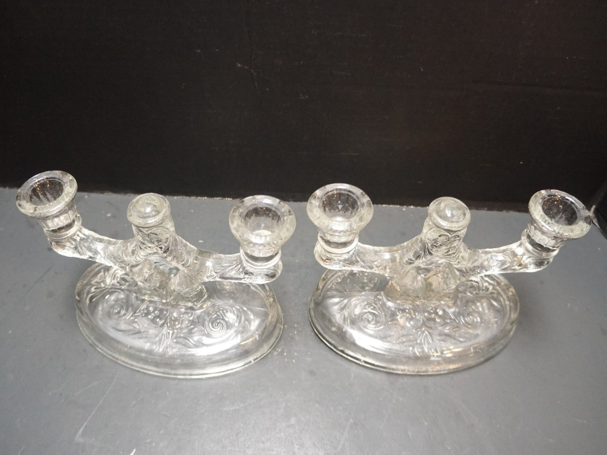 McKee Rock Crystal Double Light Candle Holders Pair