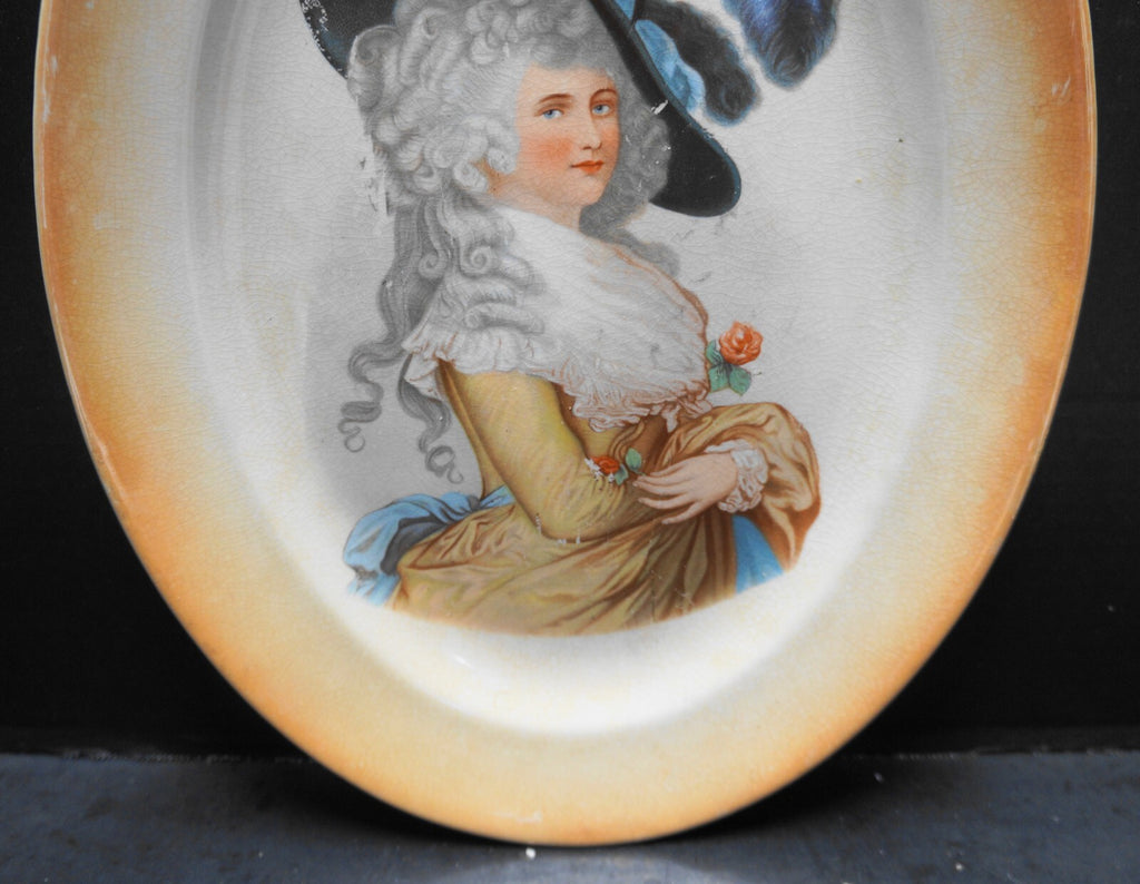 Steubenville China Oval Platter Duchess of Devonshire Decal Orange Rim