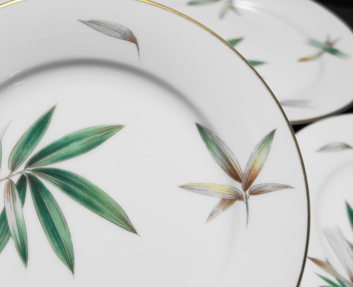 Noritake Bamboo Salad Plates Green Brown Rim Shape 7 1/2" Set of 5