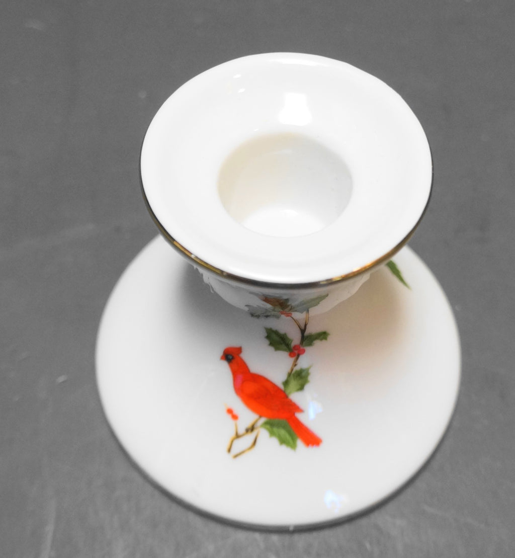 Lefton Red Cardinals Holly Winter Candle Holder