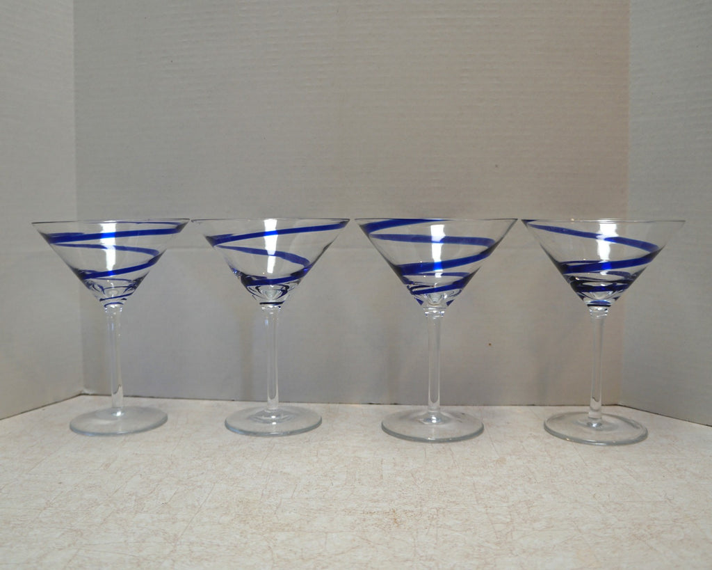 Pier 1 Swirline Cobalt Blue Martini Glasses Set of 4