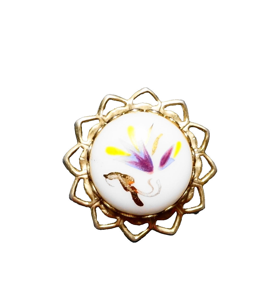 Hand Painted Flower Porcelain Pin Brooch Small Round